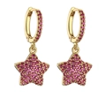 Luxe gouden ster oorbellen met micro-geplaveide roze zirkonia kristallen voor dames - Gouden Basis Roosrode Zirkon 1 Paar