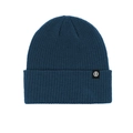 Winter navy blue ribbed knit beanie with fold-over cuff and small round patch detail - Single Hat - Blue