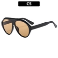 Fashionable oversized aviator sunglasses with black frame and amber lenses C5 - Black Frame Light Tea Lens