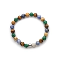Natural Tiger Eye and Malachite beaded stretch bracelet with silver metal spacer bead - 370-Blue Green And Brown