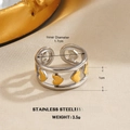 Silver stainless steel ring with a gold heart inlay, 17mm inner diameter variant - Hollow Heart Cutout Two-Tone Ring (Style 5)