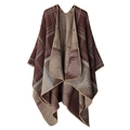 Brown and khaki oversized reversible checkered shawl made of soft knitted imitation cashmere - Colorful Checkered Wine Red