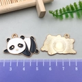 Cartoon panda enamel charm with gold-plated finish showing front and back details - Panda Crawling on Ground
