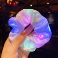 Luminous LED hair scrunchie with colorful gradients made of shiny satin fabric - White / 3 Light Modes
