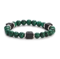 Green marble beads and black lava stone square beads bracelet with silver spacers - Malachite Green With Silver Spacers