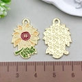 Macro detail of sunflower charm with colorful enamel and golden star texture back - Yellow Enamel Sunflower 23*16mm