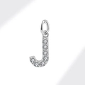 Silver letter J pendant with inlaid cubic zirconia for DIY jewelry making - White Gold (Letter J)