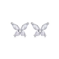 Detail view of silver butterfly stud earrings with sparkling marquise cut cubic zirconia - E13855-Marquise Butterfly with GRA Certificate