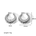 Silver twisted C-shaped stainless steel earrings with 28mm size and 7.6g weight - Twisted Croissant Style (EKRH1-S)