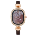 Orologio donna ovale oro rosa con lunetta in cristallo e quadrante marmo marrone su bianco - caffè