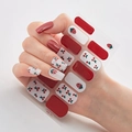 Detail view of model showing DQ-21 nail art stickers with cherry and strawberry patterns - DQ-21 Cherry Strawberry Red
