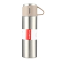 304 stainless steel insulated bottle with cream pink lid and handle for hot and cold drinks - Single Mug / Steel Color