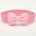 Close-up of pink bow elastic waist belt showing detailed mesh weave and fabric structure - Pink