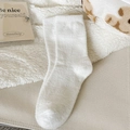 Thick white coral fleece thermal crew socks with soft texture for winter warmth - One Size / White