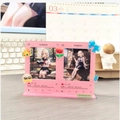 Pink Instagram-style acrylic photo stand with 3-inch card display and cute 3D ornaments - Double Frame Pink / Pink