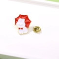 Cute white bunny enamel brooch with a red umbrella and gold trim for clothing decoration - Rabbit With Umbrella (CZ0557)