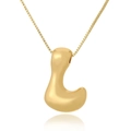 Detail of polished gold L-letter pendant on a box chain with glossy metallic finish - L (D1013)