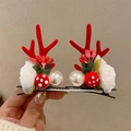 Christmas hair clips with red reindeer antlers, white pearls, and polka dot mushrooms - 60# Christmas Antler Hair Clip Red Flower