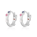 S925 silver hoop earrings featuring colorful zircon stones in blue, red, and white gems - Silver/Rainbow Zirconia