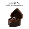 Heart-shaped walnut wood ring box with brown velvet double slots and two rings - Double Slot-Solid Lid-Non-Customized / Coffee