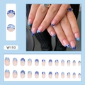 Set di 24 unghie finte ballerina blu con motivi a pois e onde stile sale marino fresco - Tipo di Colla / Punti Onda Sale Marino (W193)