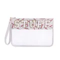 White PVC makeup bag with STUFF towel embroidery and baseball stitching pattern - White Baseball-STUFF