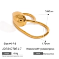 Vergoldeter unregelmäßiger Edelstahlring mit Größen- und Maßangaben auf dem Bild - Edelstahl / Unregelmäßiger Minimalistischer Ring (JDR2407031-7) / Gold