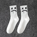 White crew athletic socks featuring black stitched smiley face and ribbed cuffs - One Size(37-46) / D1 Series-No.03 (White Cross Eye)
