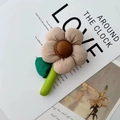 Floral knit charm for tote bag in cream and green with premium leather center stitch - Accessory Small Khaki Flower