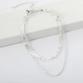 Elegant double-layered silver snake chain and bead necklace with lobster clasp - Fishbone Chain Silver