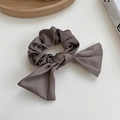 Dark gray ballet style ribbon bow scrunchie with a premium silk satin texture finish - Light Coffee Satin Bow