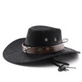 Dettaglio cappello da cowboy con logo testa di toro su fascia in pelle marrone - M (56-58cm) / Nero con Testa di Toro