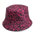Macro detail of magenta leopard print fisherman hat with durable twill stitching - M (56-58cm) / Leopard Print Red