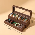 Caja de relojes de madera de nogal de doble capa y organizador con ventana superior - Doble Capa Grano de Nogal 6 Ranuras Caja Reloj Joyas