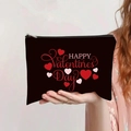 Detail of canvas makeup bag with Valentine's Day heart prints and black zipper closure - Black Happy Valentine's Day Heart (jiayingpbb0318)