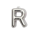 Close-up of a polished silver stainless steel hollow letter R pendant for necklaces - Letter R / Mirror Silver