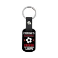 Porte-clés de football avec lanière en cuir noir et citation de motivation inspirante - Style Every Day Opportunity (CPK104)
