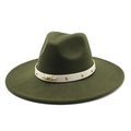 Detail of dark green felt fedora hat with white leather band and gold stud accents - M(56-58cm) / Army Green