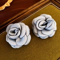 Elegant pair of blue camellia fabric earrings with delicate layered silk petals - 37# Blue Fabric Camellia (925 Sterling Silver Earring Post)