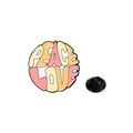 Badge en émail rétro Peace Love avec typographie rose et jaune et fermoir en caoutchouc - Style de Texte Peace Love (CZ0747-1)