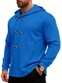Slim fit men's hooded trench coat in royal blue with double-breasted amber buttons - S / Blue