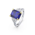 S925 sterling silver ring featuring a large square blue gemstone with golden accents - Lzr10-6 For Sale