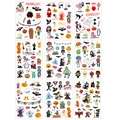 Set of 9 waterproof Halloween temporary tattoos with pumpkin and ghost cartoon designs - Full Set of 9 Sheets