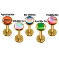Roestvrijstalen piercing studs in paars, wit, blauw, groen en roze met glitterafwerking - 1.2x6x4mm / Goud/Paarse Flitsfilm