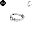 G23 titanium double-layer hinged nose ring with white zircon stones on white background - 1.2*8mm / Silver