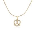 Golden pretzel heart necklace with colorful gemstones on a snake chain, central view - Colorful Zirconia Pretzel Necklace / Gold