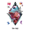 Waterproof tattoo sticker TH-162 featuring watercolor pink roses, birds, and geometry - Th-162 / 210*148mm