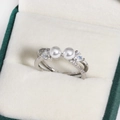 Detail of silver double pearl ring with zircon heart accents in a green velvet gift box - Multi-Layer Stackable Double Artificial Pearls (Platinum Tone 17)