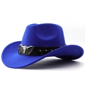 Klein blue wool felt cowboy hat with black leather band and silver bull emblem - M (56-58cm) / Royal Blue (Studded Bull Head)