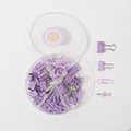 Purple macaron stationery set with binder clips and push pins in a round organizer - Lavender